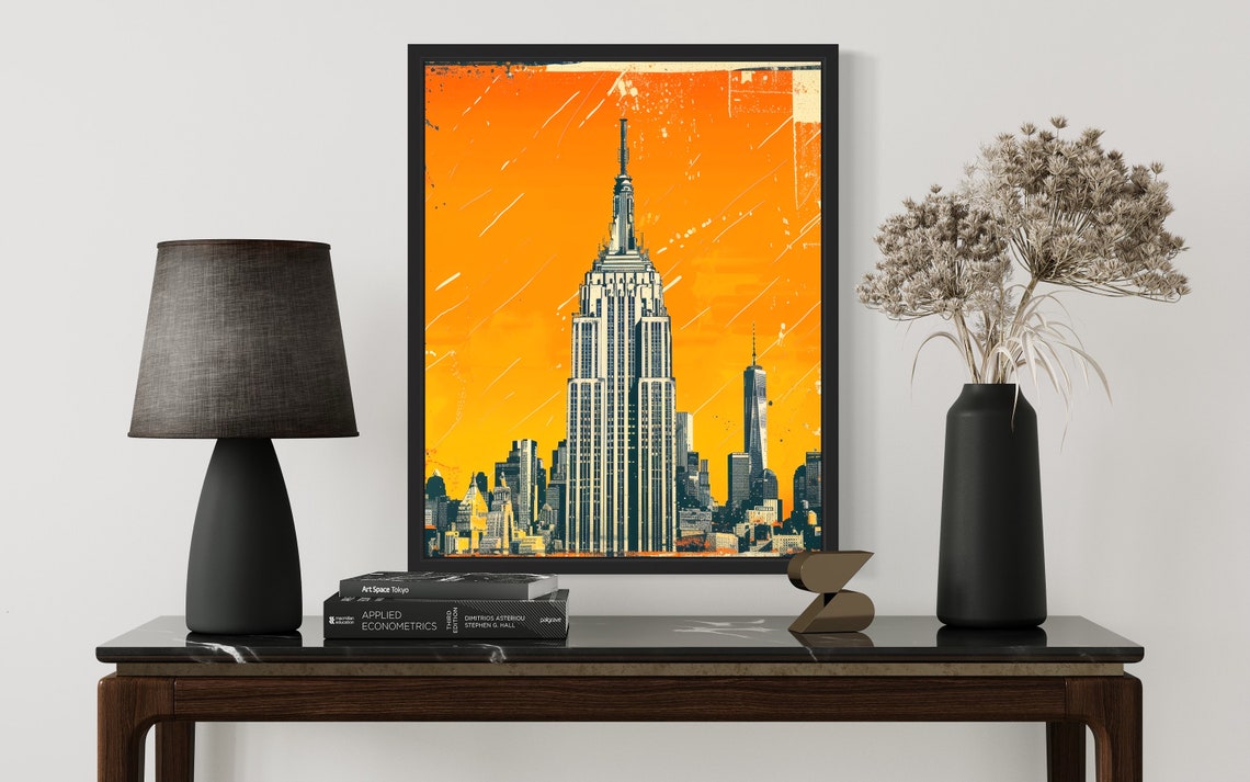 Empire State Building Sunset Manhattan Skyline Orange Art Deco Poster - Image 3