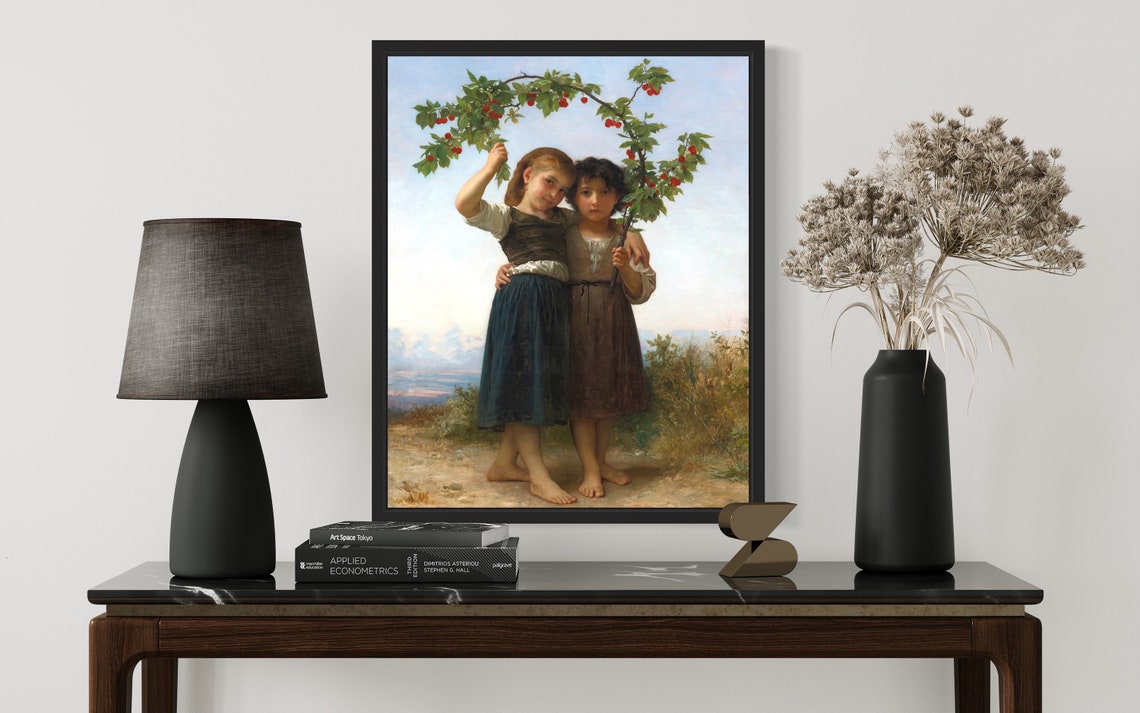 The Cherry Branch 1881 Bouguereau Two Children Painting Art Poster - Image 3