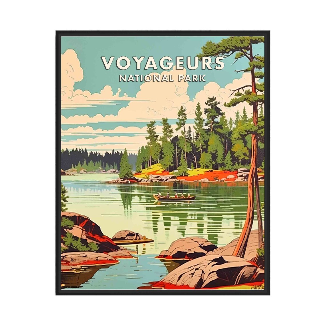 Voyageurs National Park Pine Lake Canoe Paddlers Travel Poster