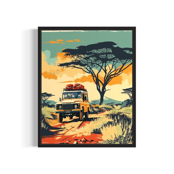Africa Safari Poster Art Print Vintage Retro Landmarks Painting Wall Art Decor