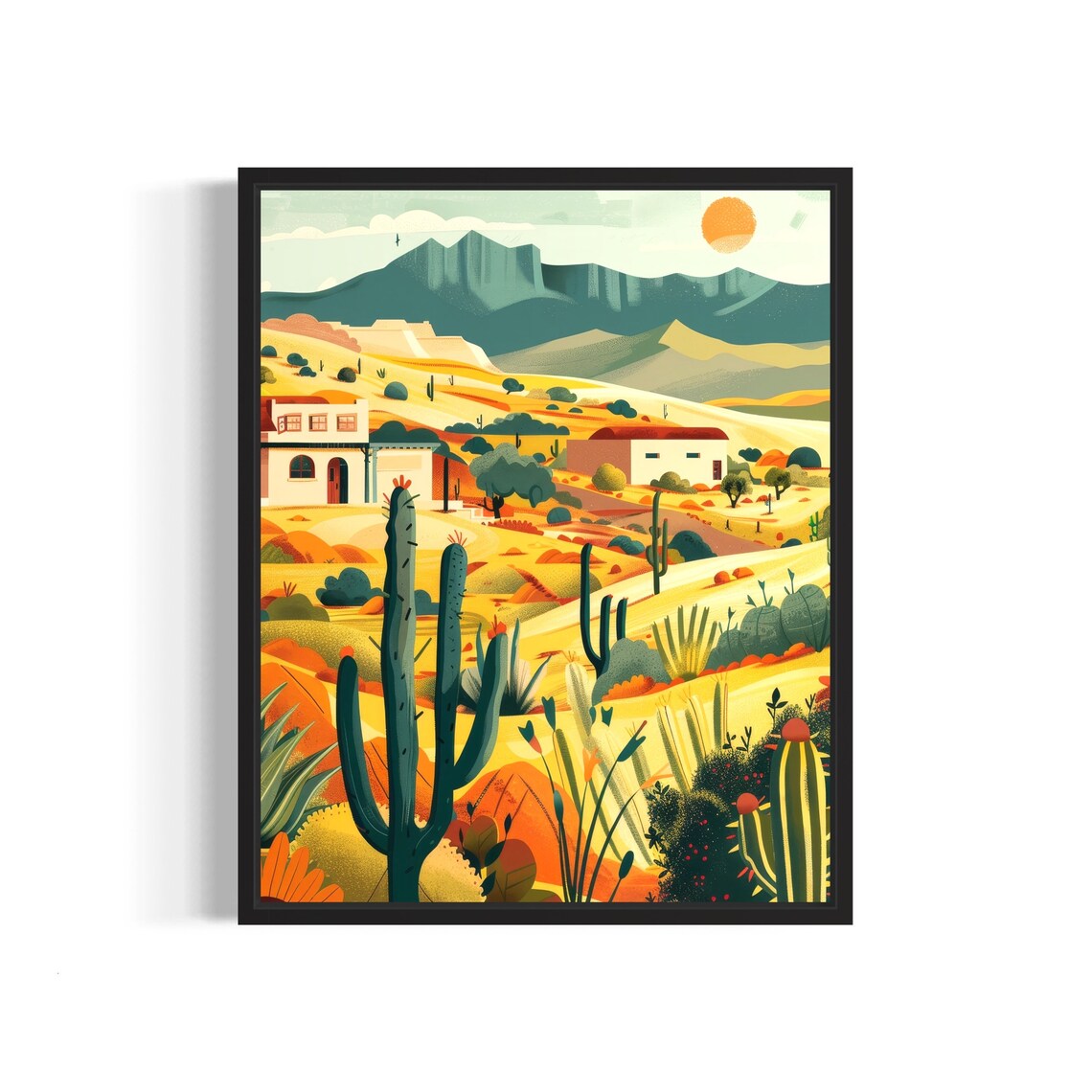 Atacama Desert Cactus Golden Sun Landscape Vintage Travel Poster