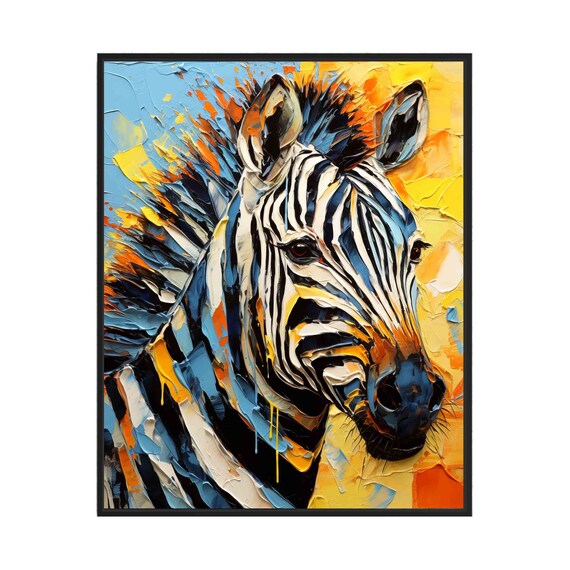 Vivid Colorful Zebra Portrait Abstract Oil Painting Wall Art