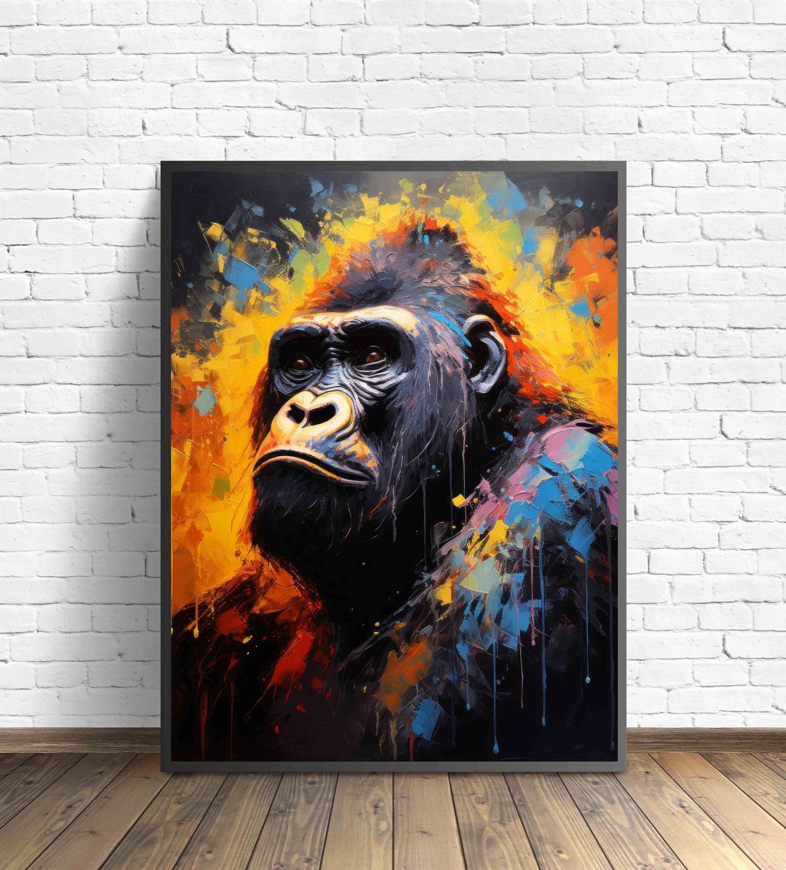 Gorilla Portrait Dark Paint Splatter Primate Wildlife Wall Art - Image 3