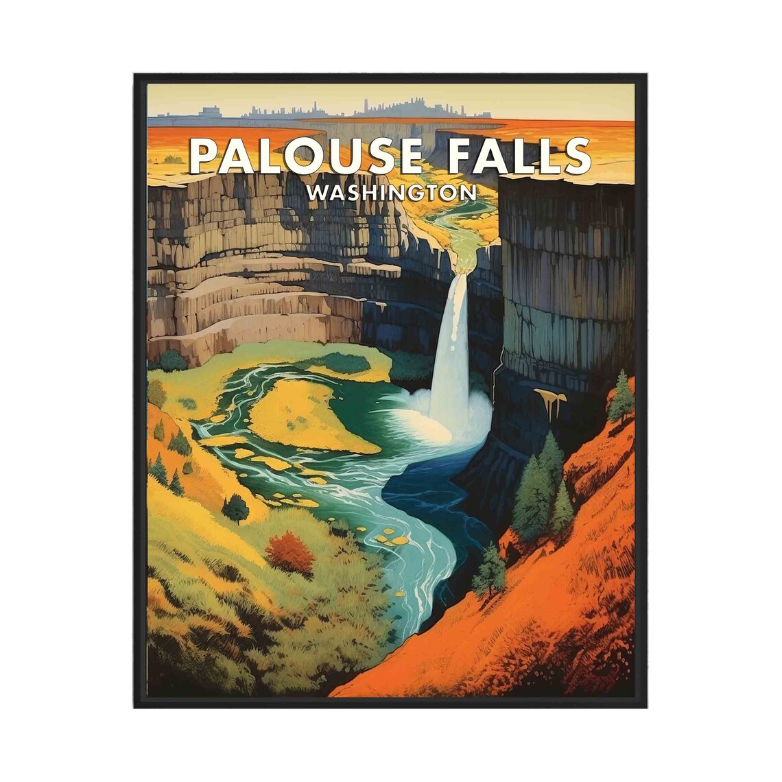 Palouse Falls Washington Basalt Canyon Waterfall Travel Poster