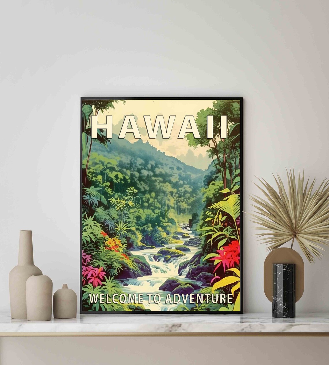 Hawaii Tropical Waterfall Rainforest Adventure Travel Poster - Image 3