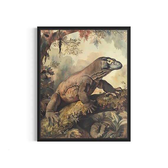 Komodo Dragon Poster Art Print Vintage Animal Painting Wall Decor