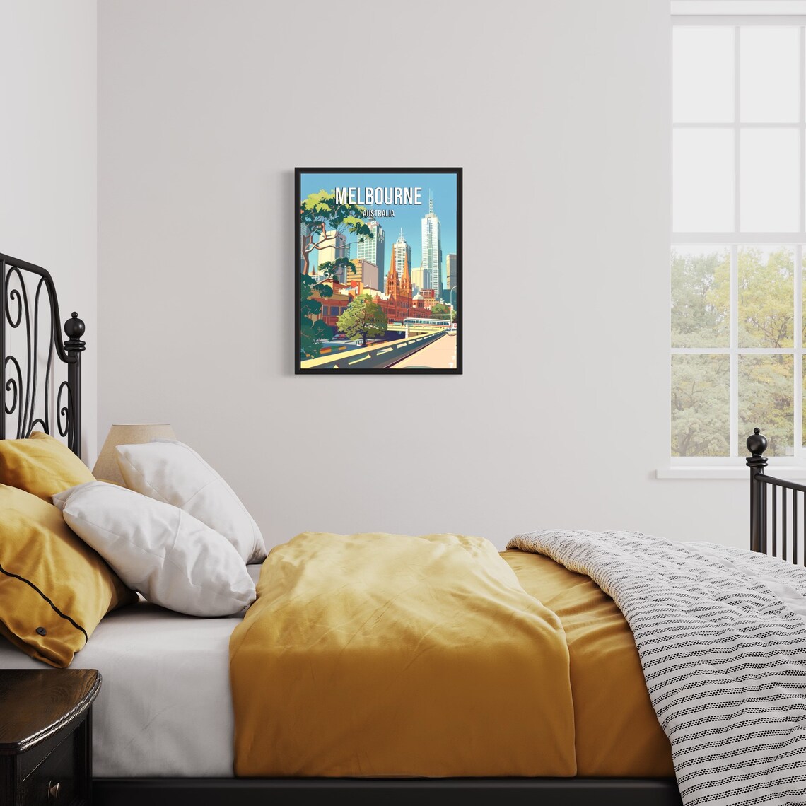 Melbourne Australia City Skyline Cathedral Tram Vintage Travel Poster - Image 3