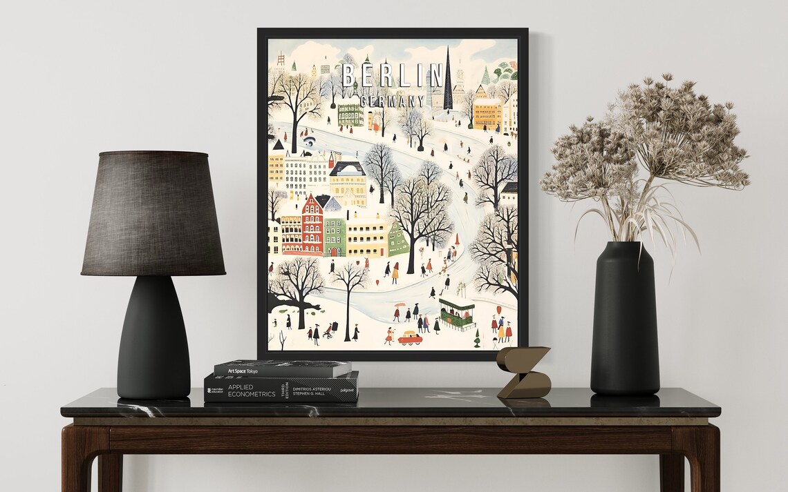 Berlin Germany Winter Snow Park Scene Retro Travel Art Poster - Image 3