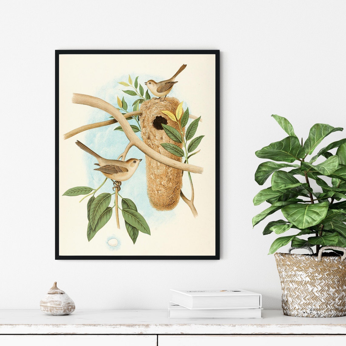 Bushtits at Their Hanging Woven Nest Vintage Bird Art Poster - Image 3