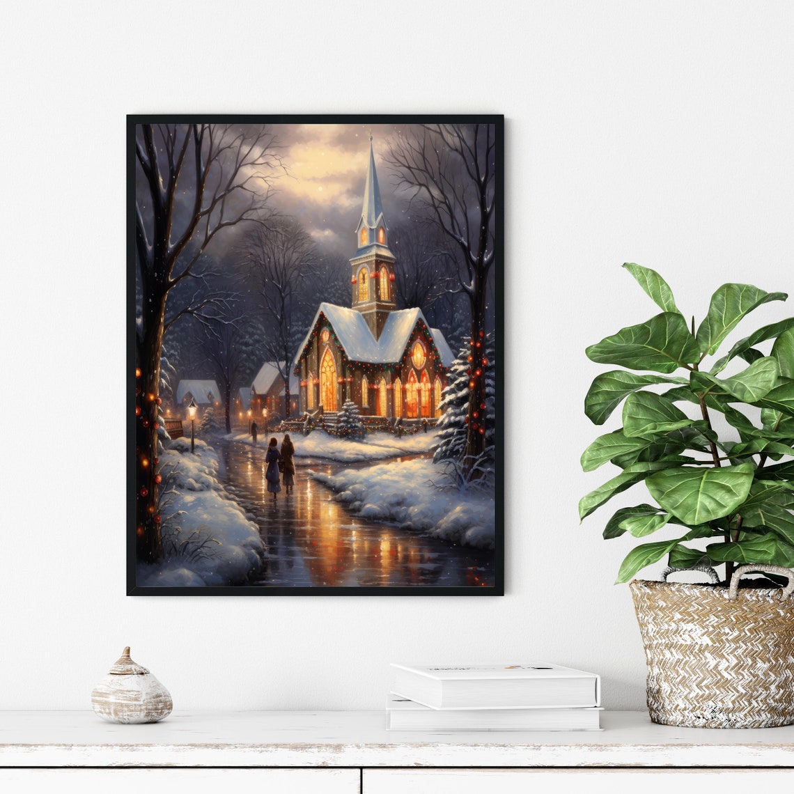 Christmas Eve Church Snowy Lantern Path Warm Glowing Lights Poster - Image 2