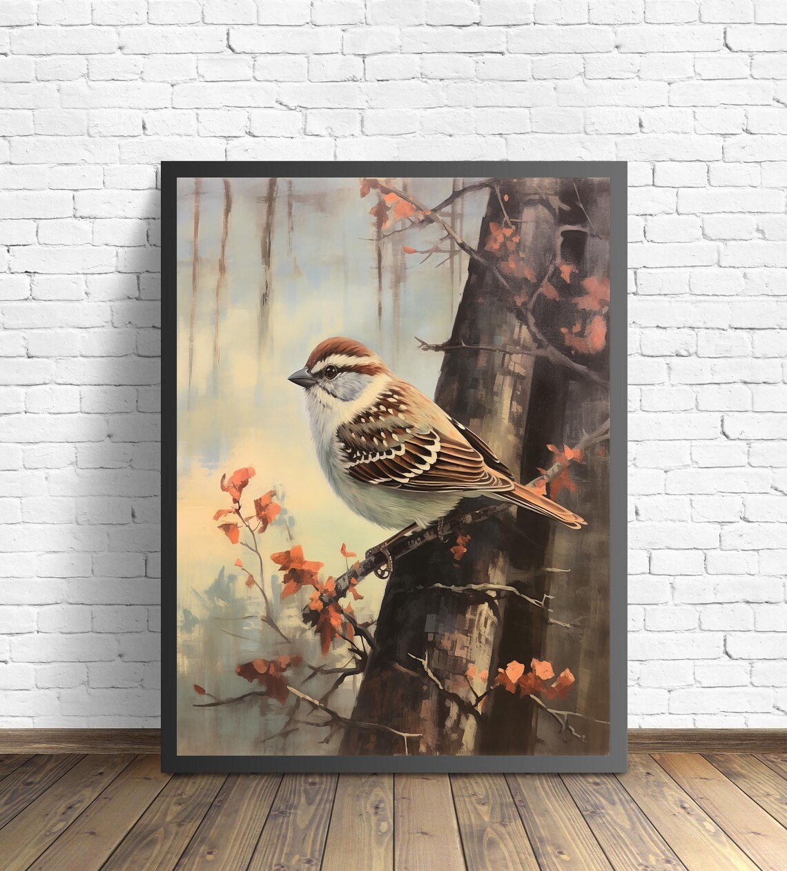 Chipping Sparrow Songbird Autumn Branch Painting Bird Art Print - Image 2
