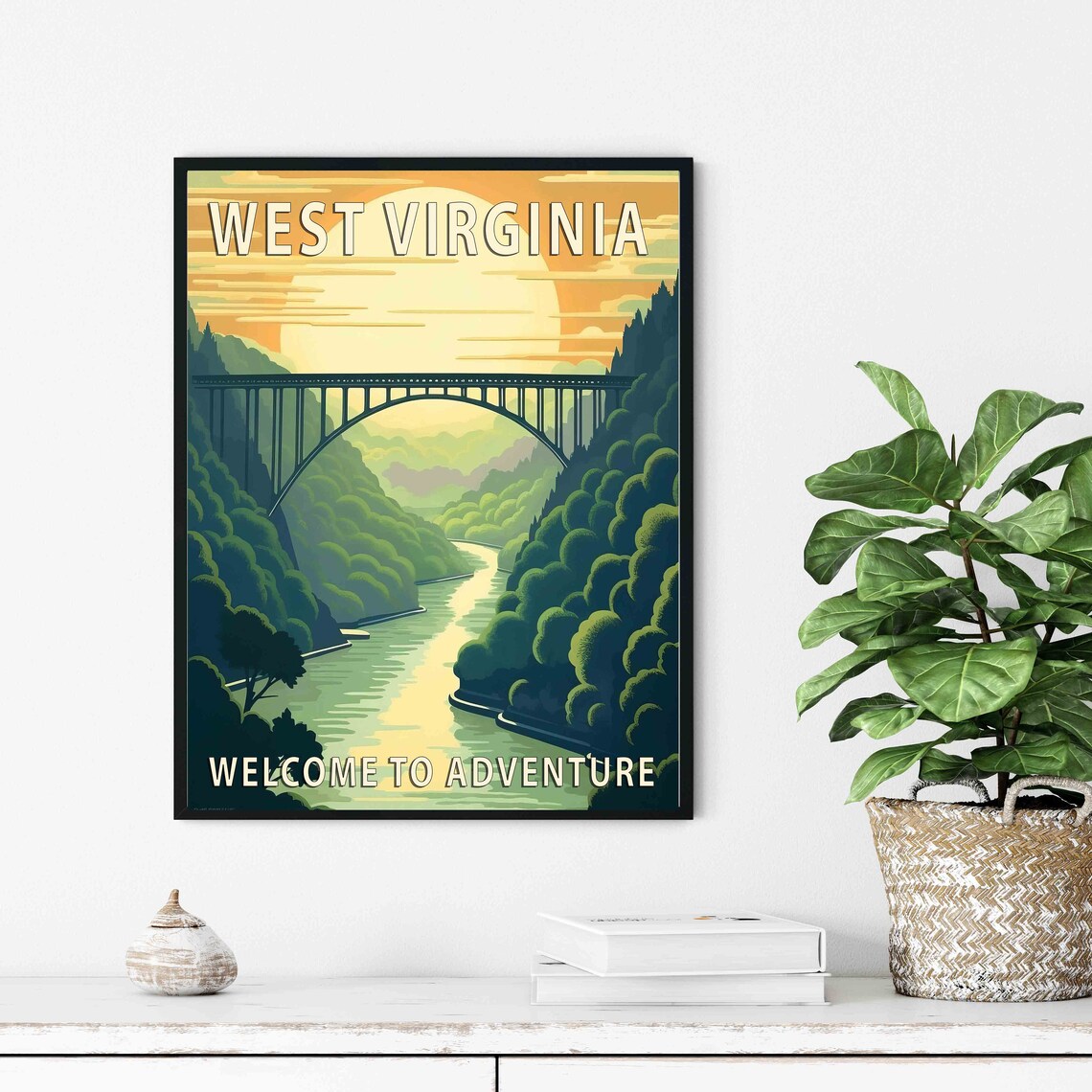 West Virginia Gorge Steel Bridge Sunset Adventure Travel Poster - Image 3