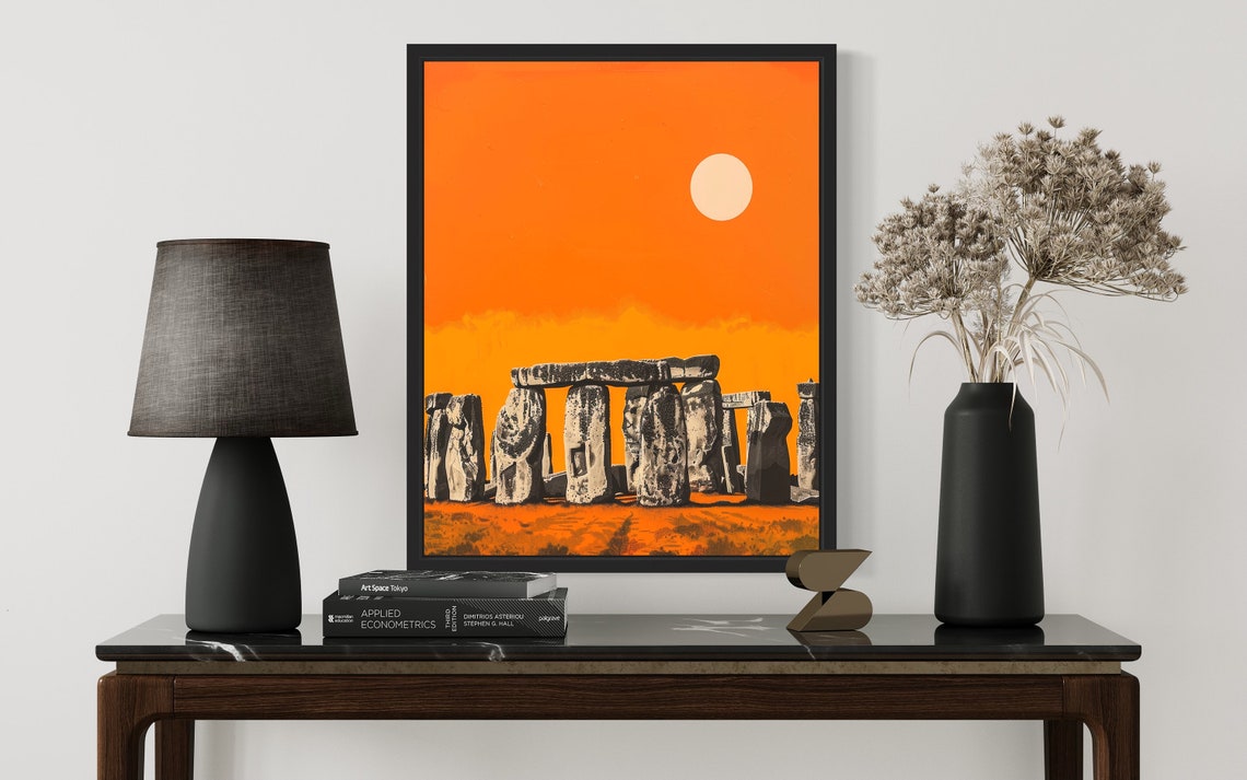 Stonehenge Sunset Poster with Ancient Stones Under Orange Sky - Image 3