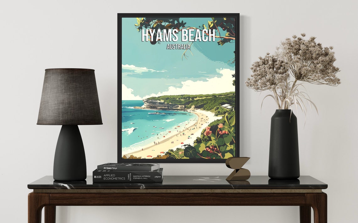 Hyams Beach White Sand Surf Retro Vintage Scene Travel Poster - Image 3