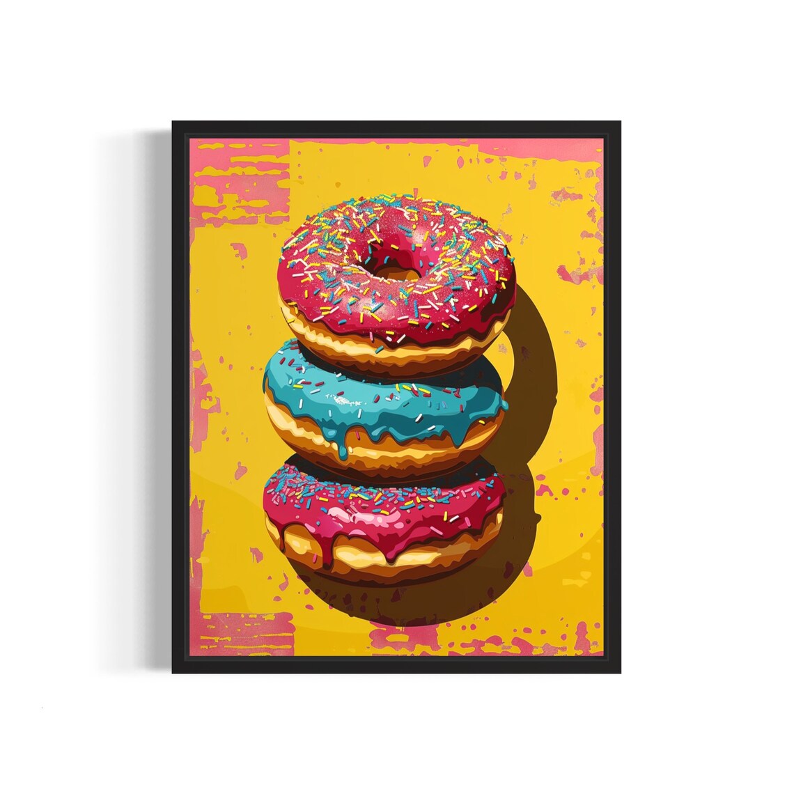 Stacked Donuts Pop Art Poster with Pink and Blue Frosted Glaze