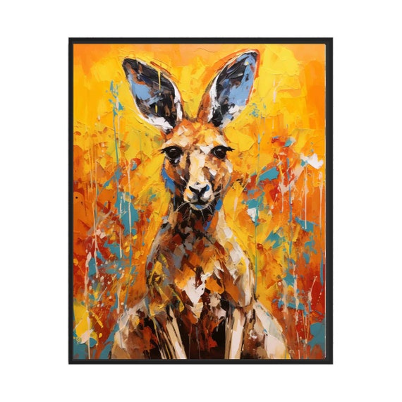 Kangaroo Golden Abstract Impasto Painting Vibrant Animal Art Poster