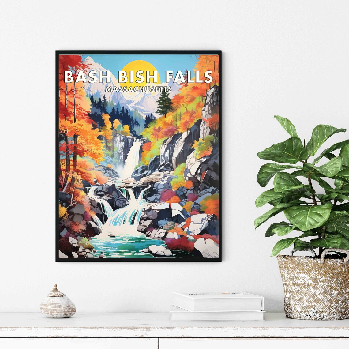 Bash Bish Falls Massachusetts Rocky Cascade Vintage Travel Poster - Image 3