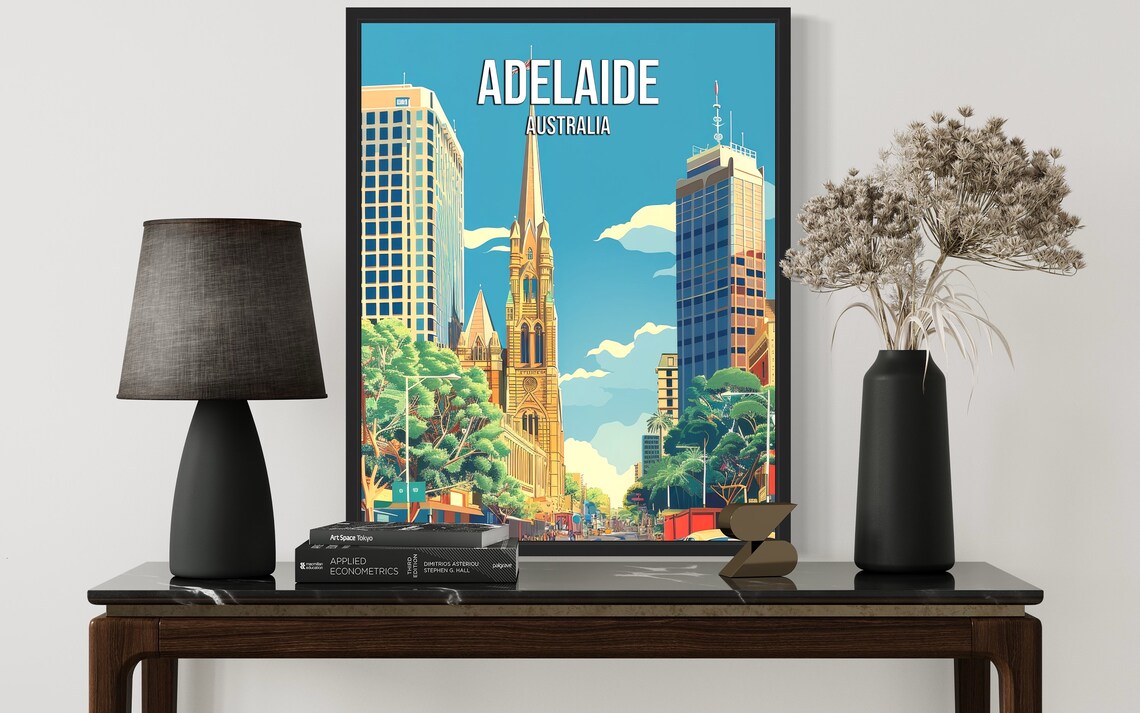Adelaide Australia Cathedral Spire Among Downtown Towers Poster - Image 2