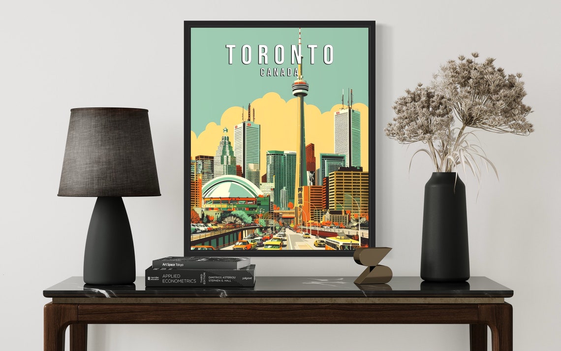 Toronto Canada CN Tower Vintage Skyline Cityscape Travel Poster - Image 2