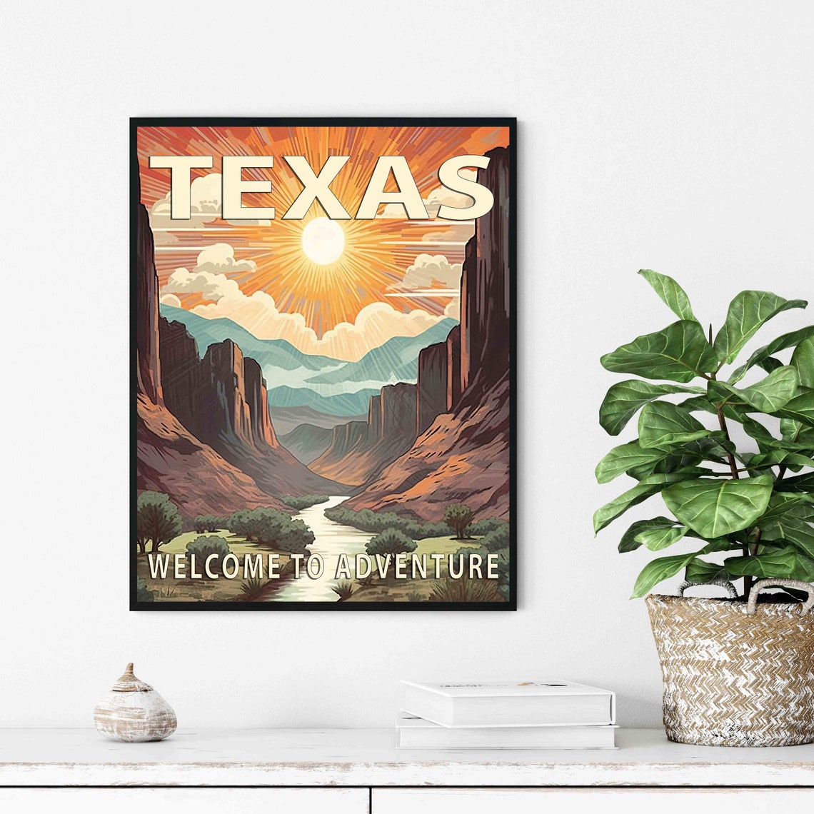 Texas Canyon River Sunset Retro Adventure Travel Wall Poster - Image 2
