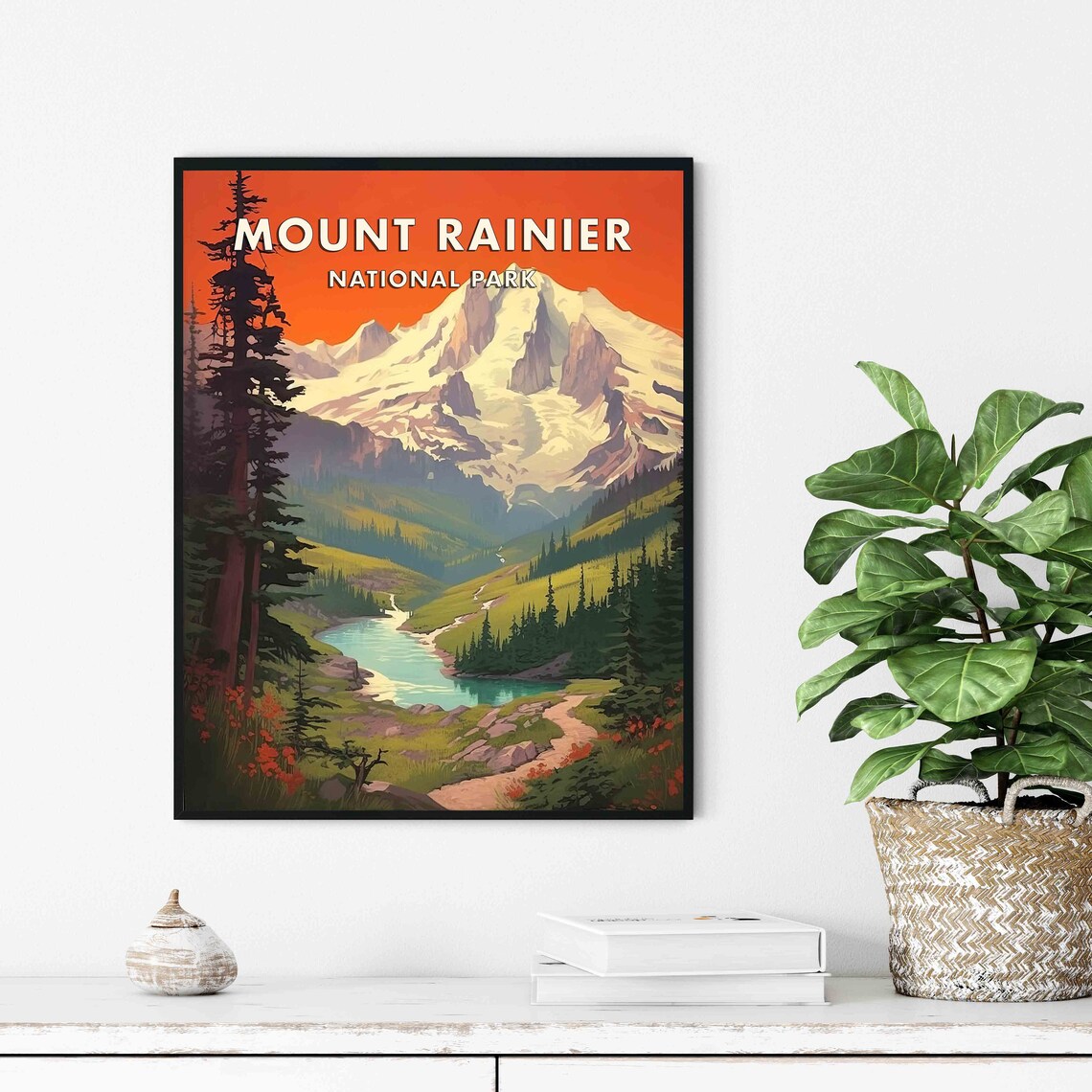 Mount Rainier National Park Retro Mountain Landscape Travel Poster Art - Image 2