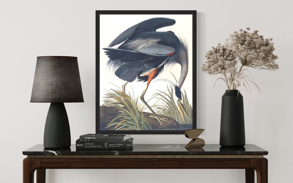 Great Blue Heron Hunting Water Vintage Audubon Style Bird Print - Image 3