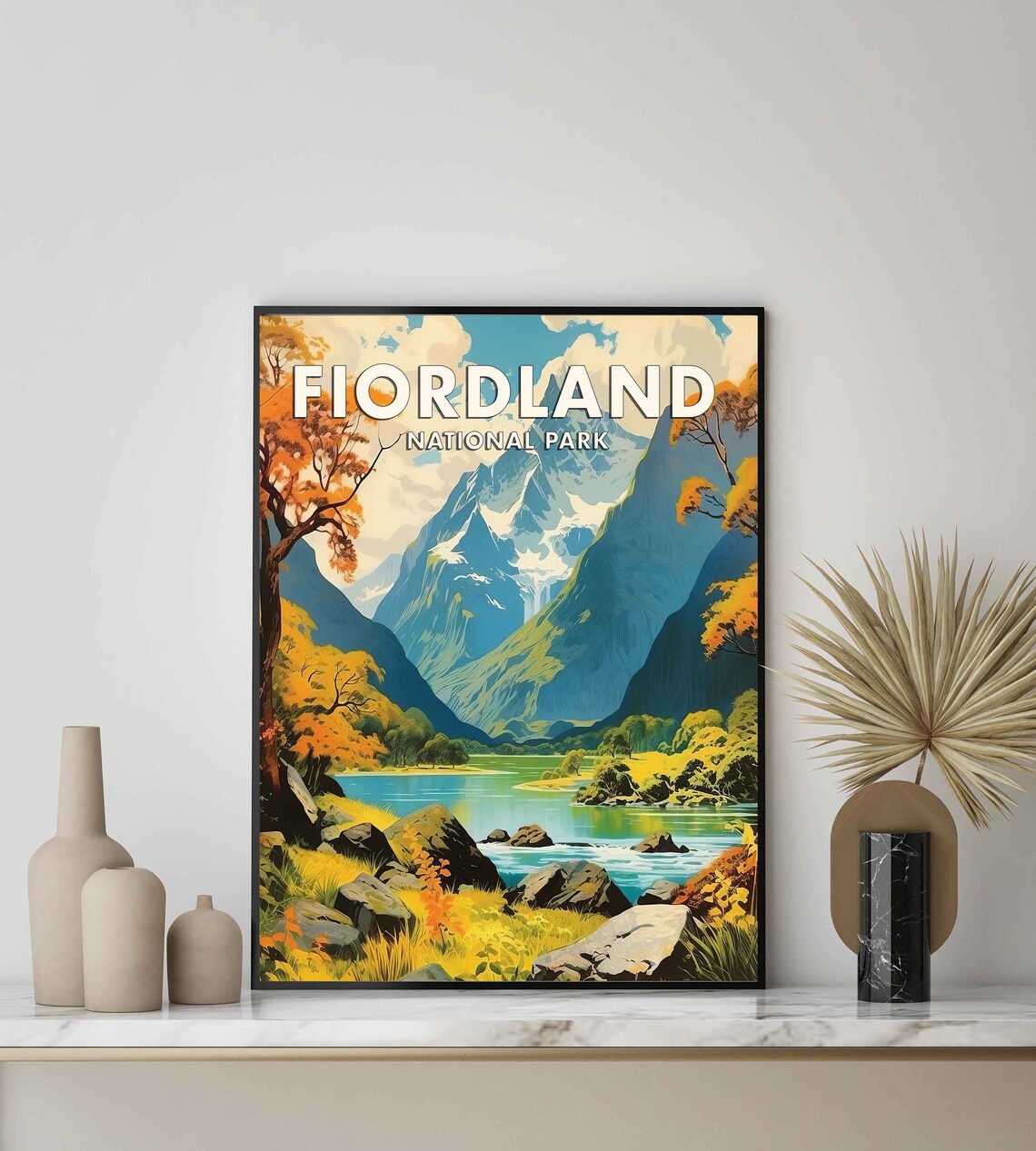 Fiordland National Park Golden Fjord Valley Vintage Travel Poster - Image 2