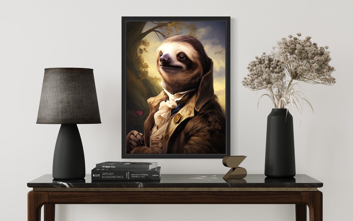 Sloth Gentleman in Ruffle Cravat Vintage Animal Portrait Print - Image 2