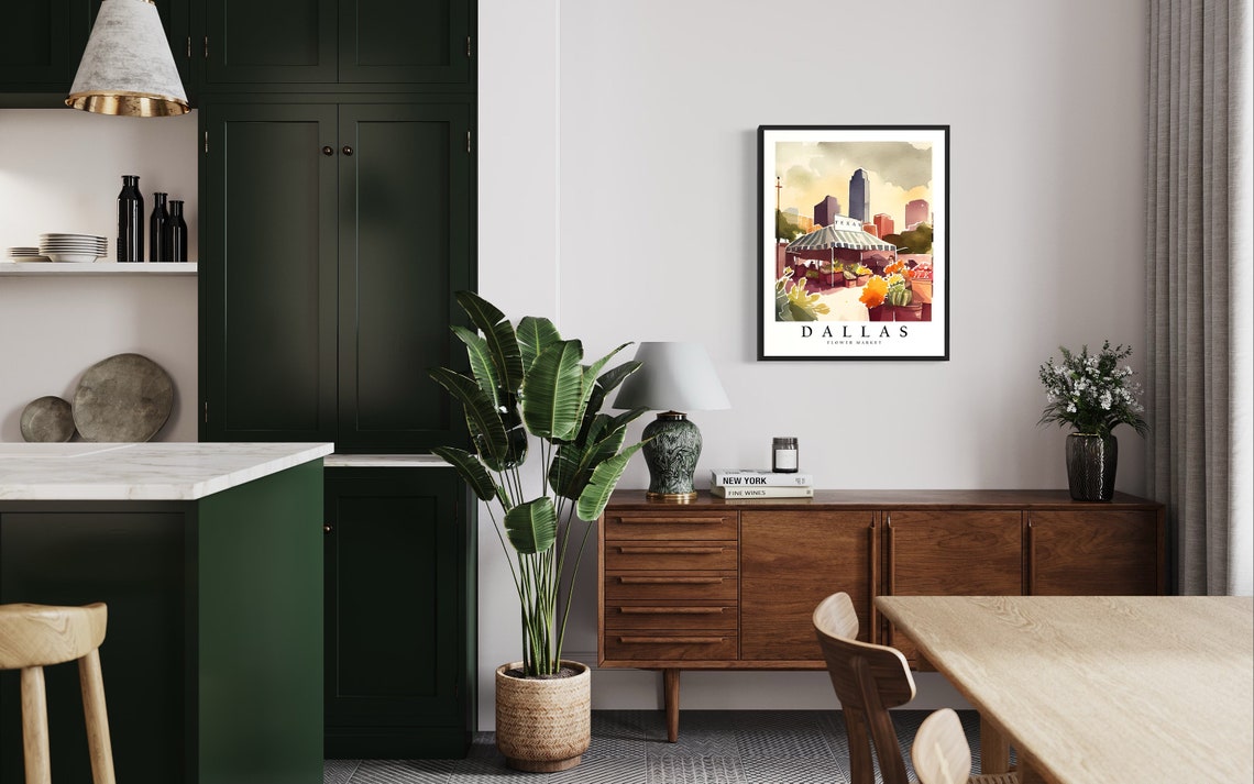 Dallas Texas Flower Market Watercolor Downtown Skyline Poster - Image 3