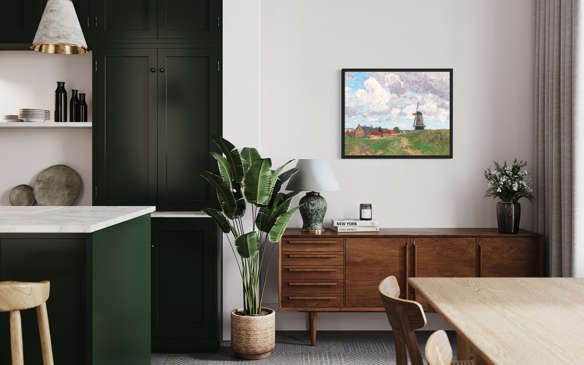 Dutch Windmill Over Village Impressionist Landscape Painting Poster - Image 2
