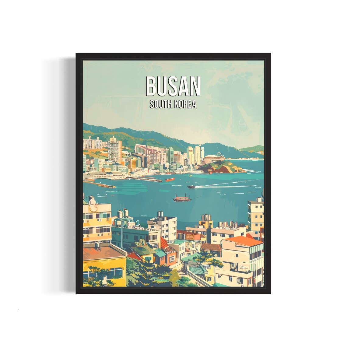 Busan South Korea Coastal City Panorama Harbor Mountains Poster