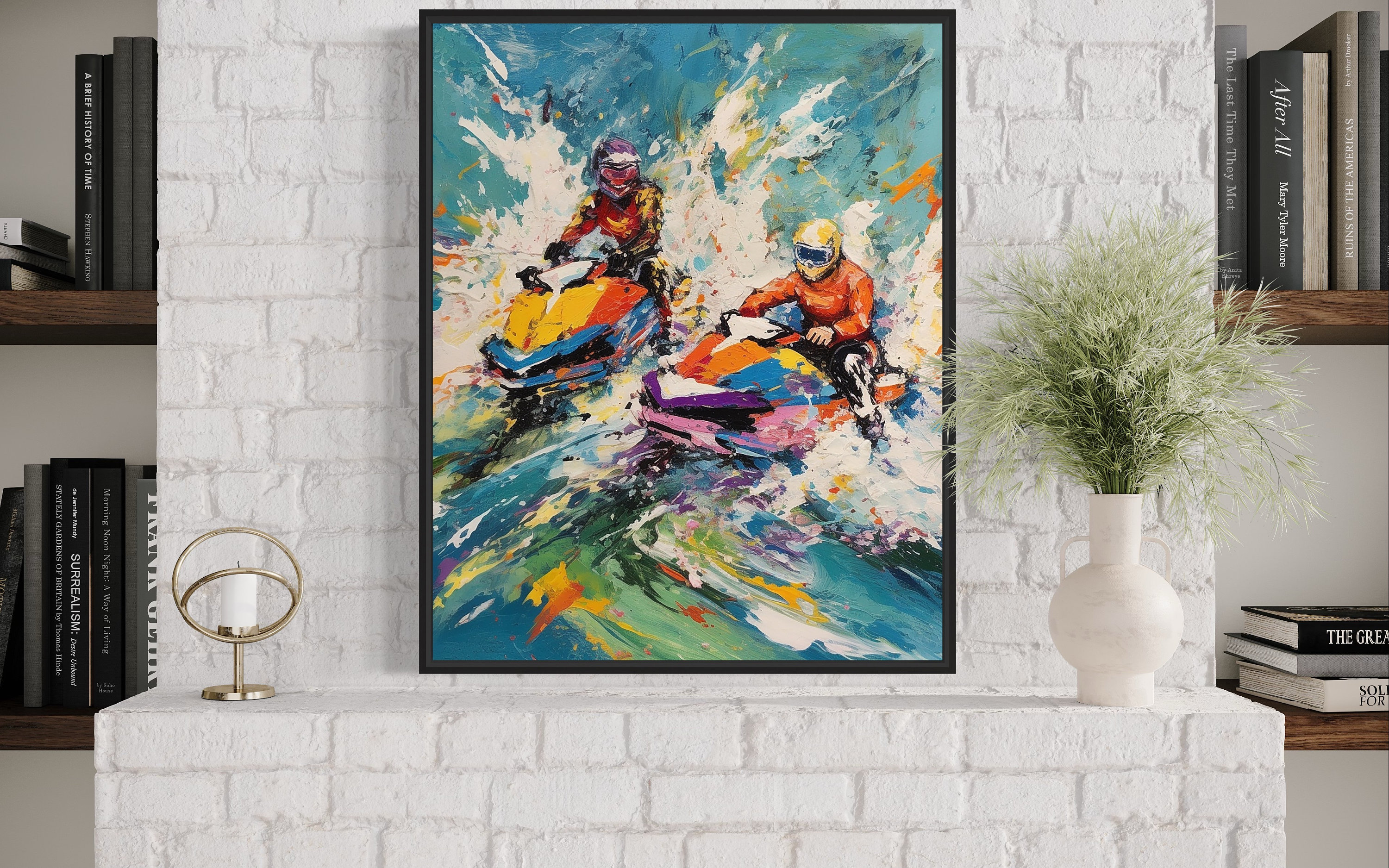 Jet Ski Racers Colorful Abstract Water Sport Art Painting Poster - Image 3