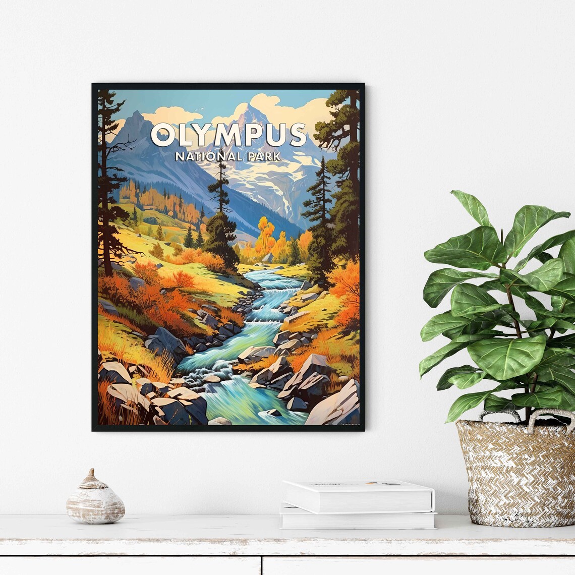 Olympus National Park Alpine Stream Snowy Peaks Retro Travel Poster - Image 2