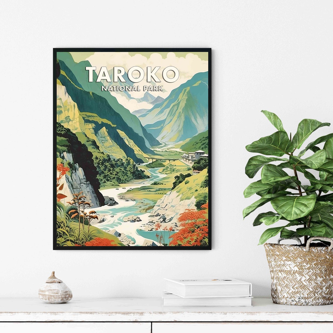 Taroko National Park Taiwan Marble Gorge River Retro Travel Poster - Image 3