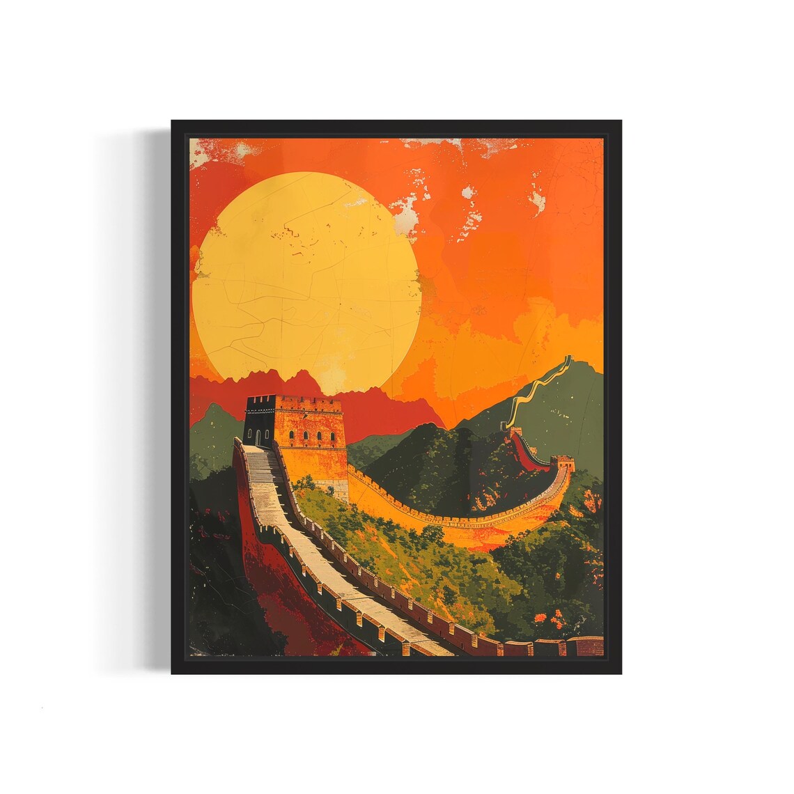 Great Wall of China Sunset Mountain Watchtower Ancient Wonder Poster