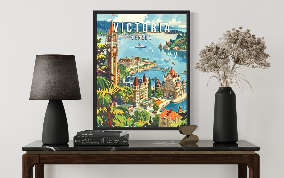 Victoria Canada Vintage Inner Harbour Waterfront Skyline Travel Poster - Image 2