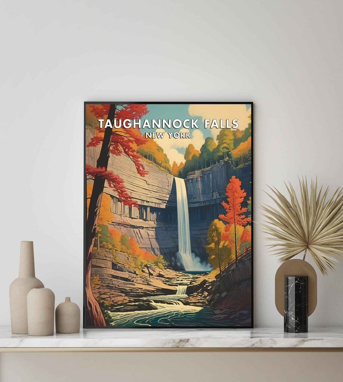 Taughannock Falls New York Autumn Waterfall Gorge Retro Poster - Image 2