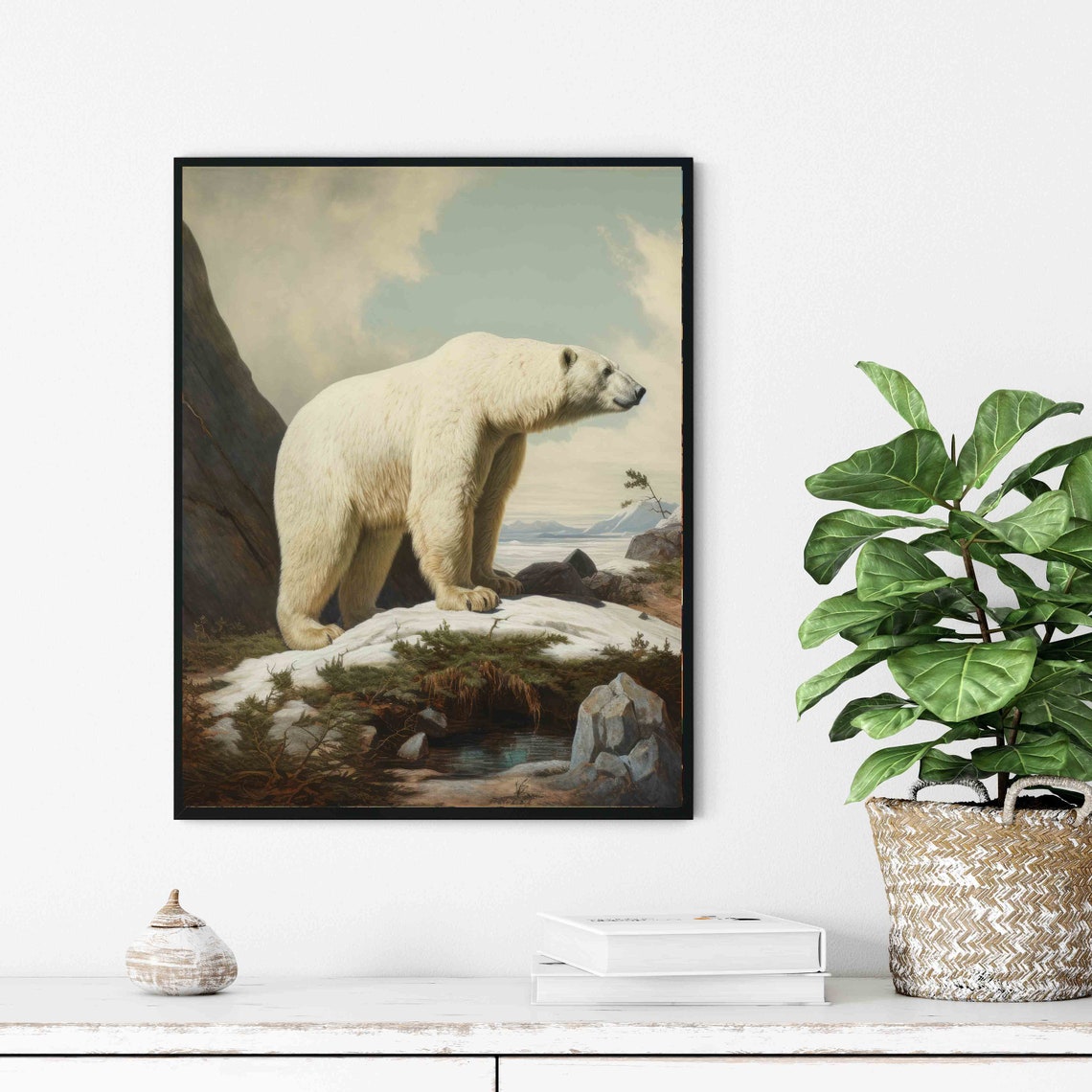 Vintage Polar Bear On Arctic Rocks Wildlife Natural History Poster - Image 3