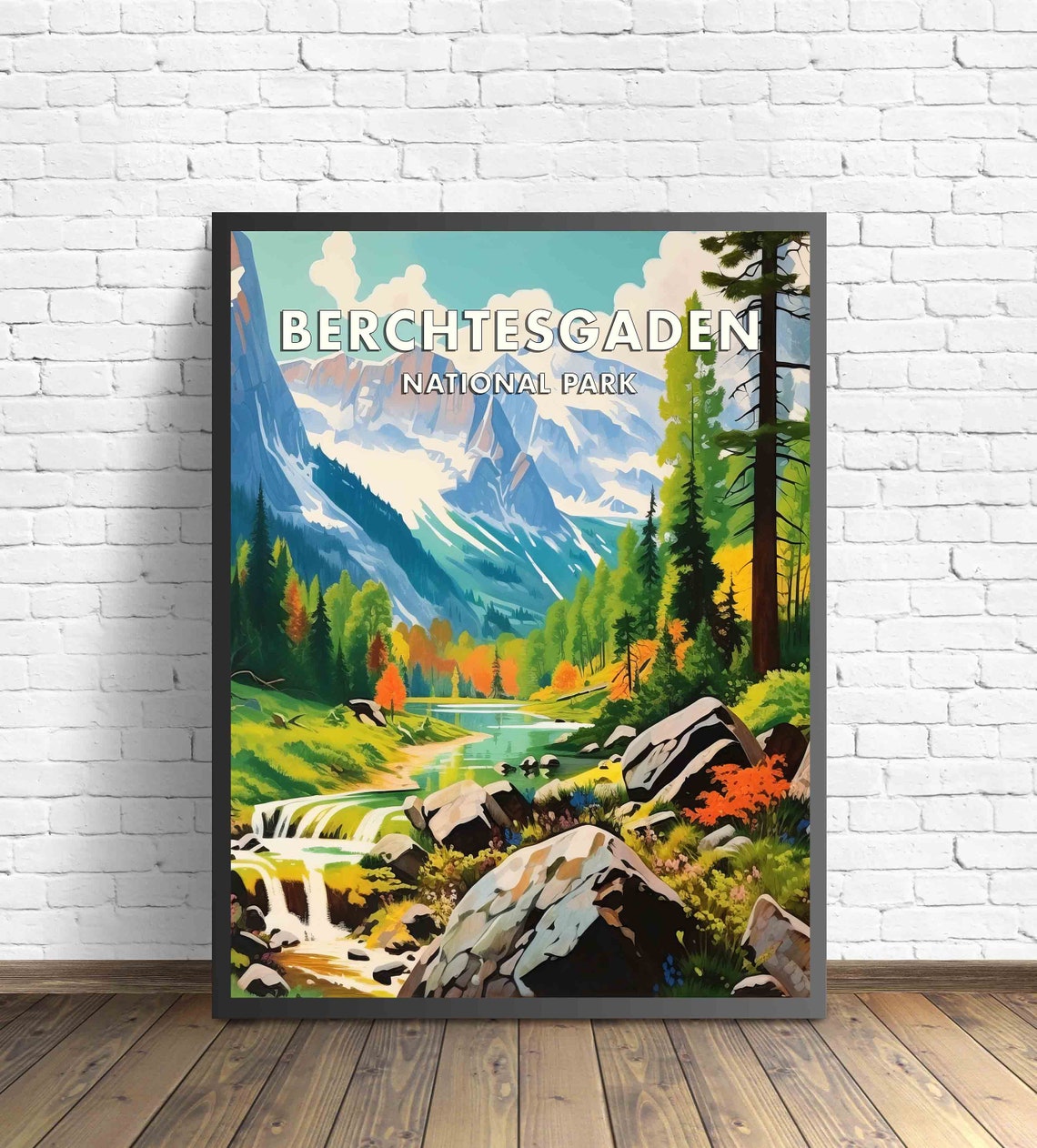 Berchtesgaden National Park Germany Alpine Valley Stream Retro Poster - Image 3