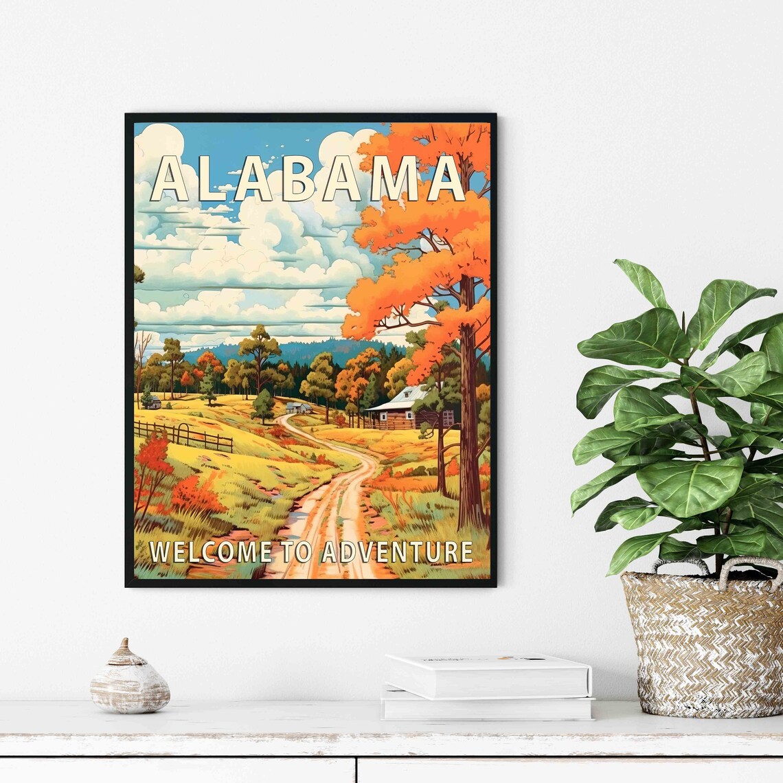 Alabama Autumn Country Road Farm Cabin Vintage Travel Poster - Image 2