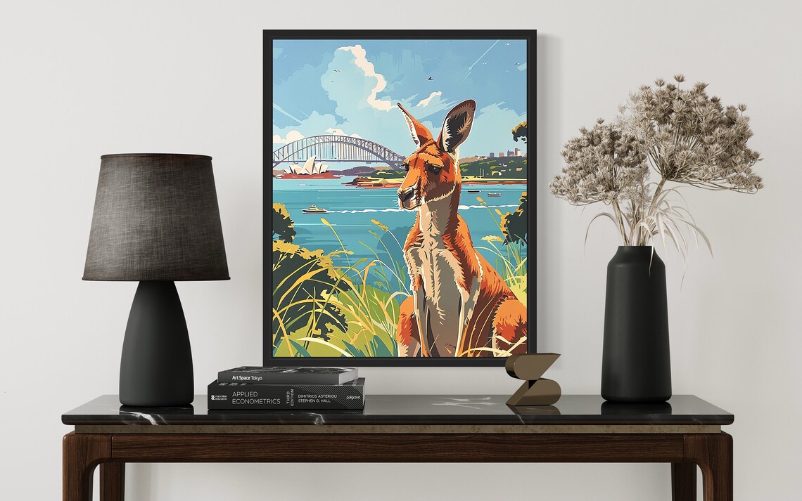 Kangaroo With Sydney Harbor Bridge Poster In Bold Vintage Travel Style - Image 2