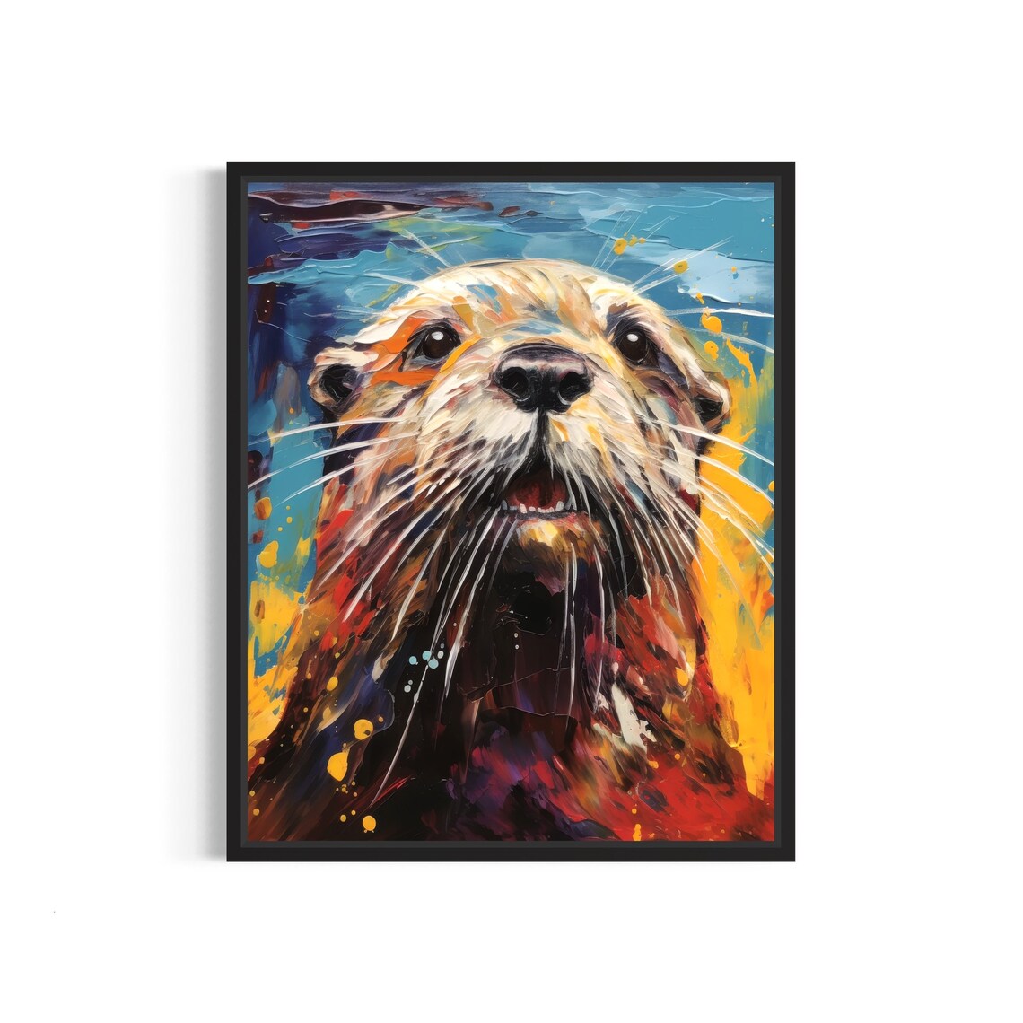 Playful Otter Face Colorful Abstract Wildlife Painting Poster
