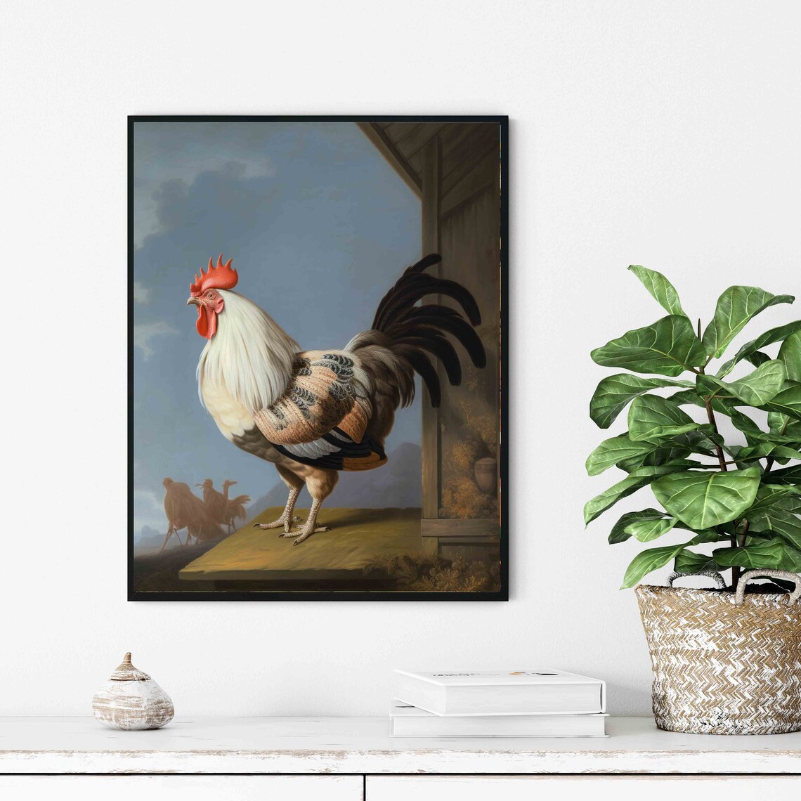 Proud Rooster at Farmyard Striking Vintage Bird Painting Art Poster - Image 3