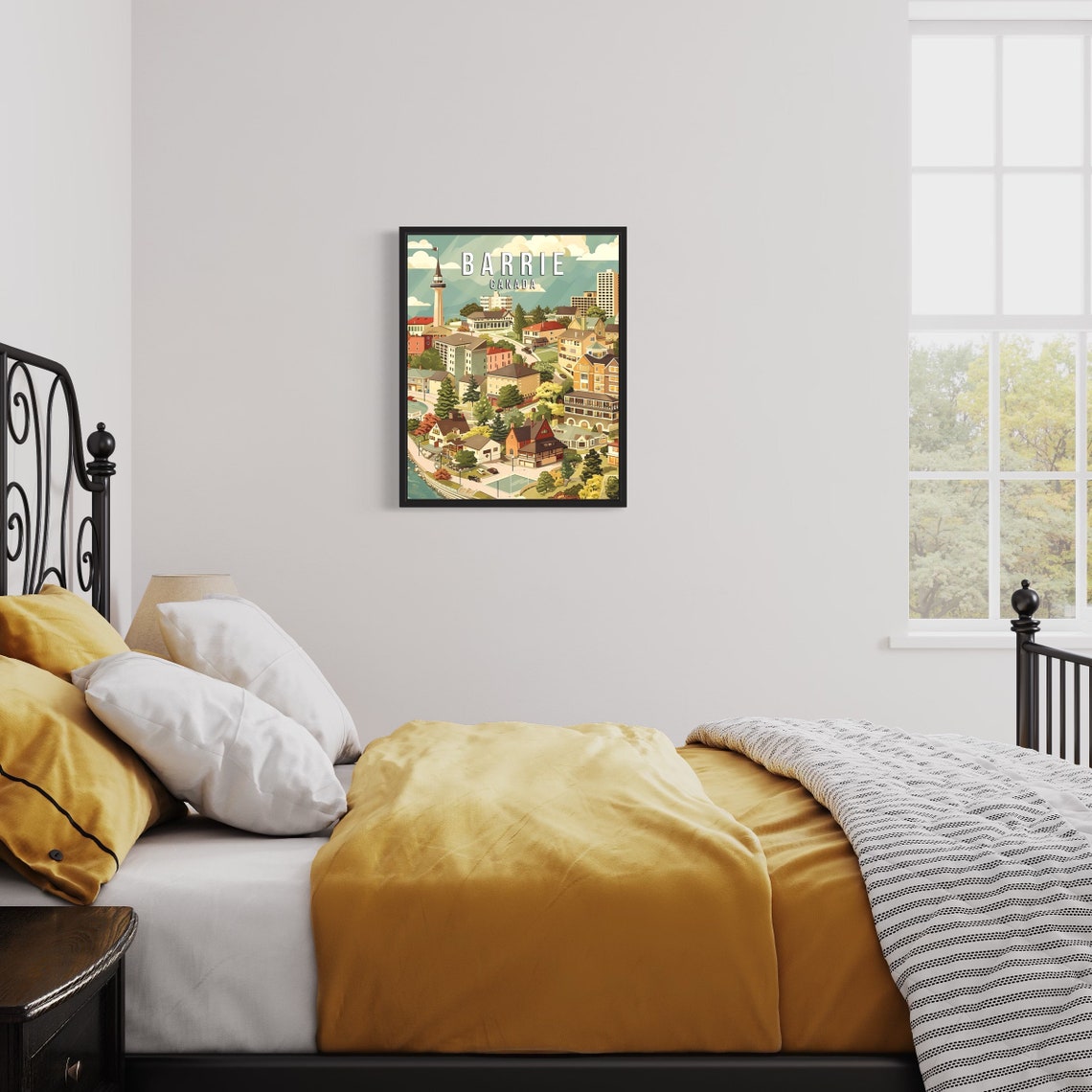 Barrie Canada Hillside Neighborhoods with Tower Retro Travel Poster - Image 3