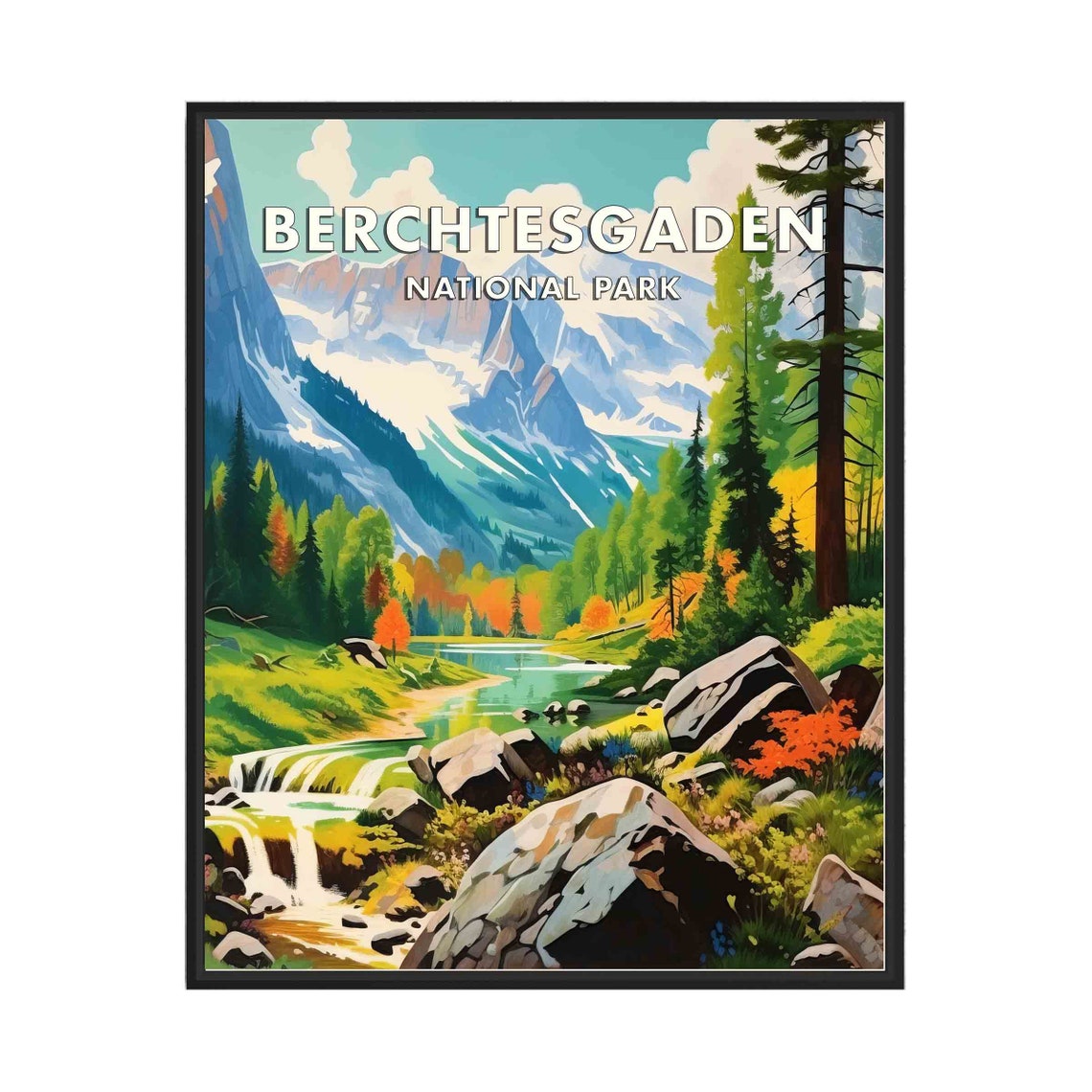 Berchtesgaden National Park Germany Alpine Valley Stream Retro Poster