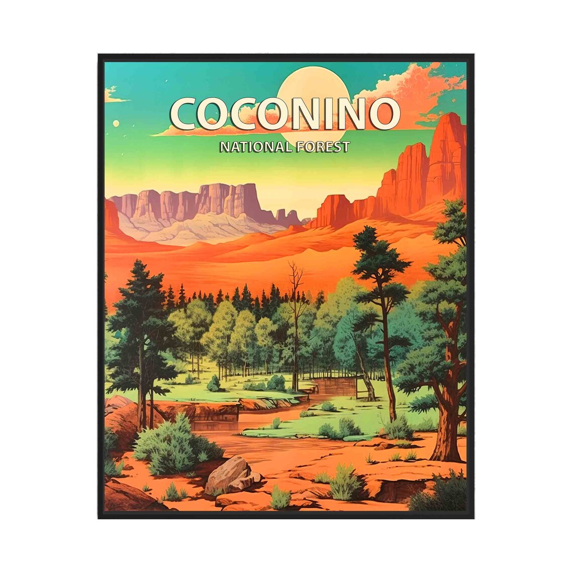 Coconino National Forest Red Rock Canyon Retro Arizona Poster