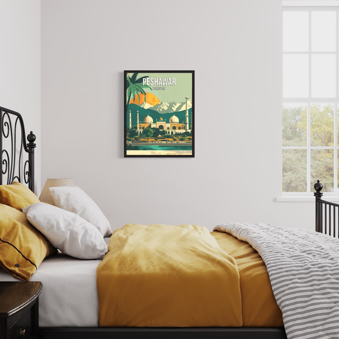 Peshawar Pakistan Sunset Mosque Minarets Vintage Travel Poster - Image 3
