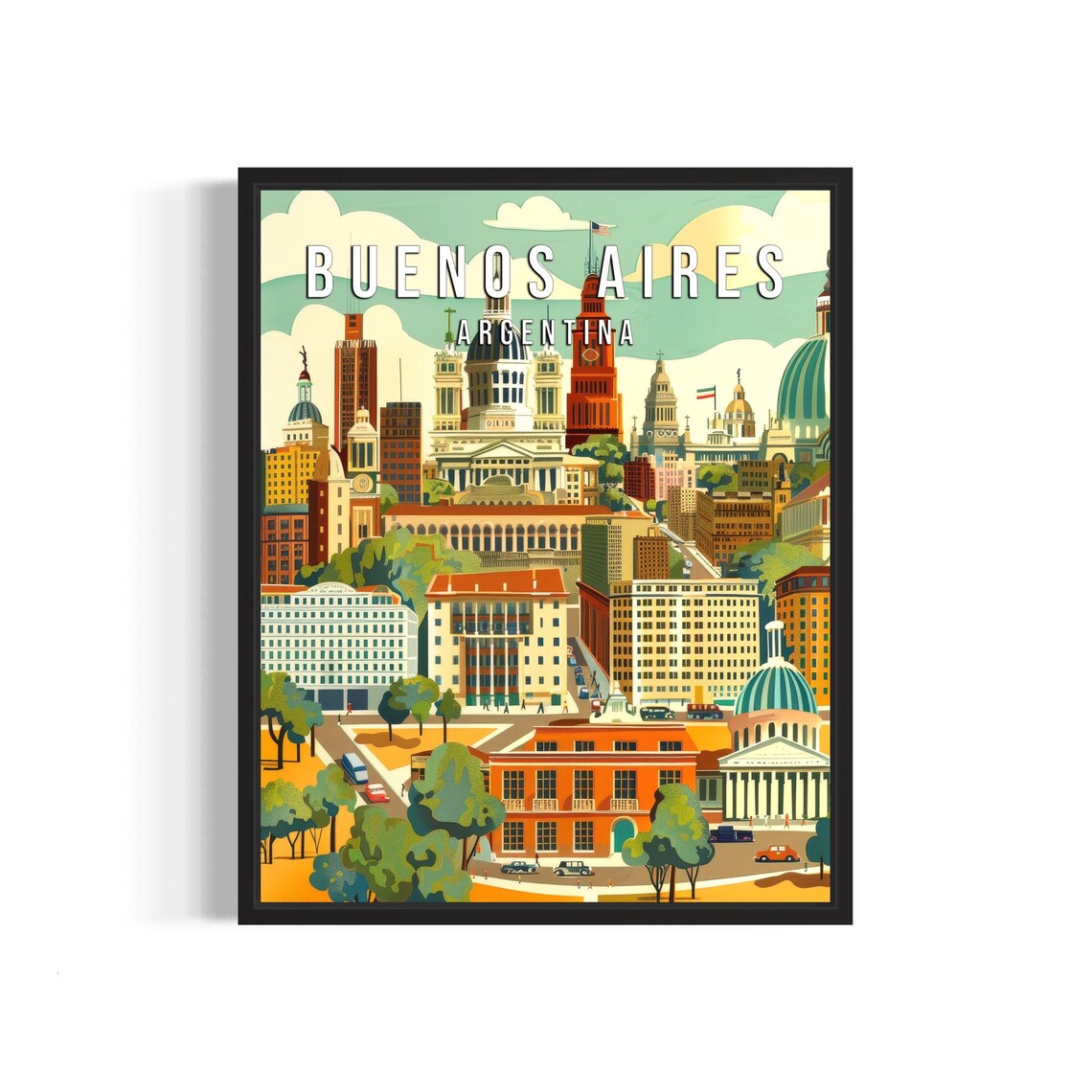 Buenos Aires Argentina Retro Skyline Cityscape Travel Poster
