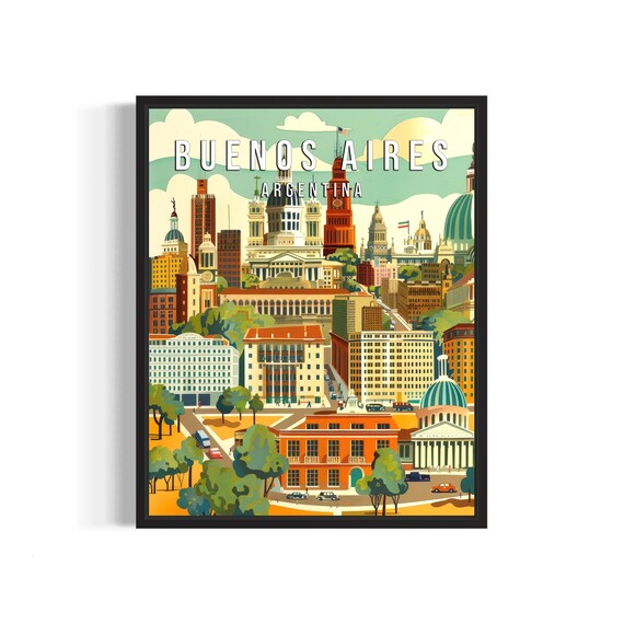 Buenos Aires Argentina Retro Skyline Cityscape Travel Poster