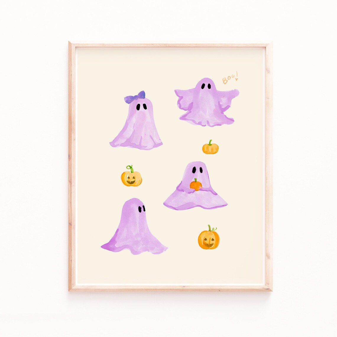 Purple Ghosts and Pumpkins Art Print, Halloween Decor - Image 4